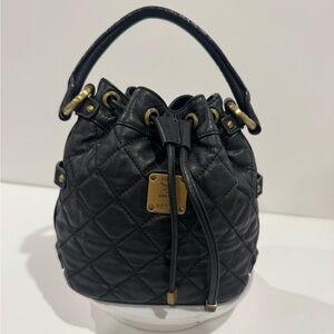 MCM Black Quilted Leather Drawstring Mini Bucket Bag